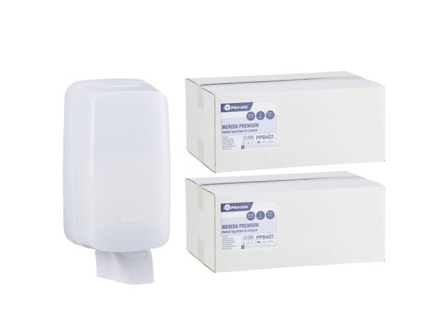 Pojemnik na papier toaletowy w listkach MERIDA HARMONY za 1 zł netto przy zakupie 2 kartonów papierów toaletowych MERIDA PREMIUM PPB401 (9 600 listków)